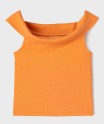 Tee-shirt sans manches à col bardot en maille côtelée fille